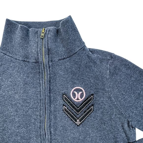 Hurley Charcoal Grey Zip-Up Sweater with Pink Logo - Size L - Picture 3 of 6